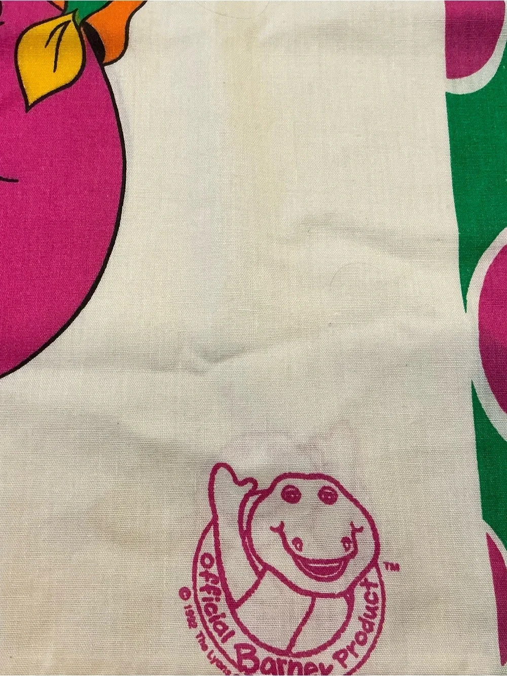 Vtg 1992 Barneys purple dinosaur twin size bed sheet flat ,fitted and pillowcase